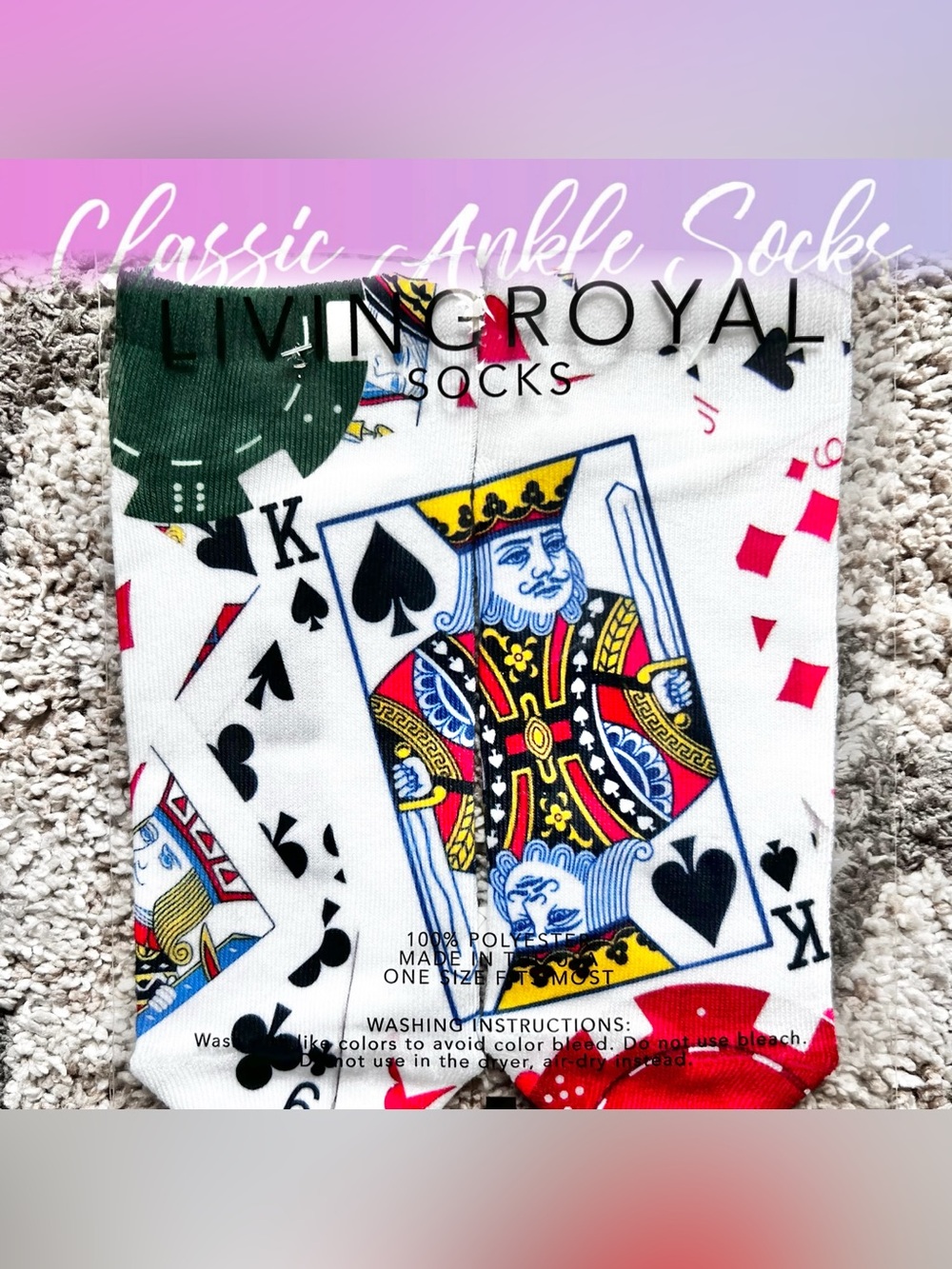 Living Royal Playing Cards Socks Rare Discontinued Poker Casino Ankle Socks